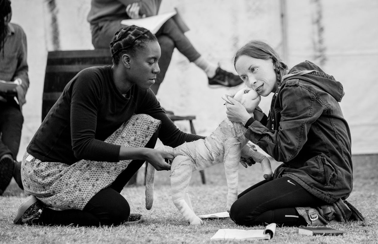 Katy Owen as Lily Tregenza, Tips the Cat and puppeteer Nandi Bhebhe Credit Steve Tanner